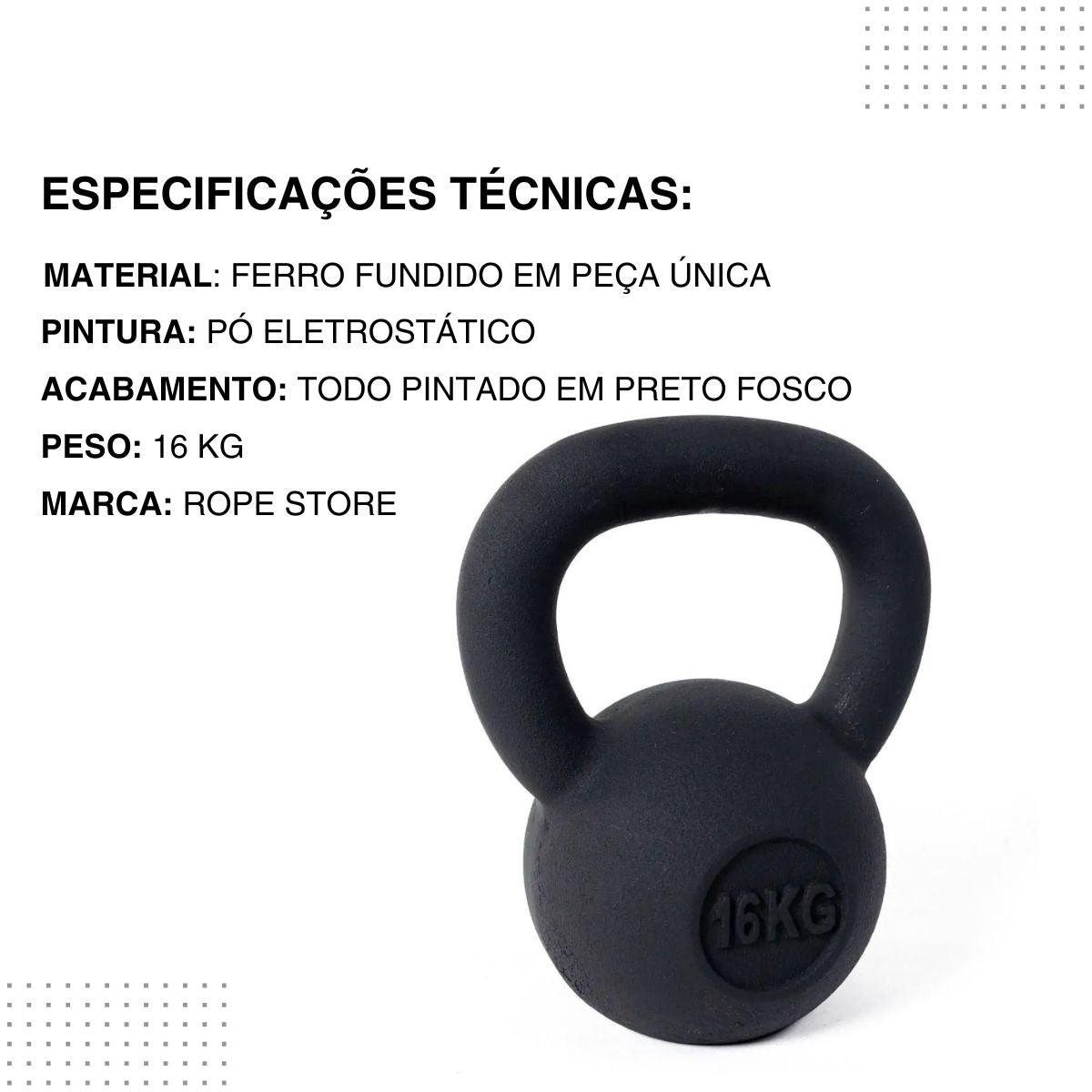Kettlebell Iron Cast Ferro Fundido Preto