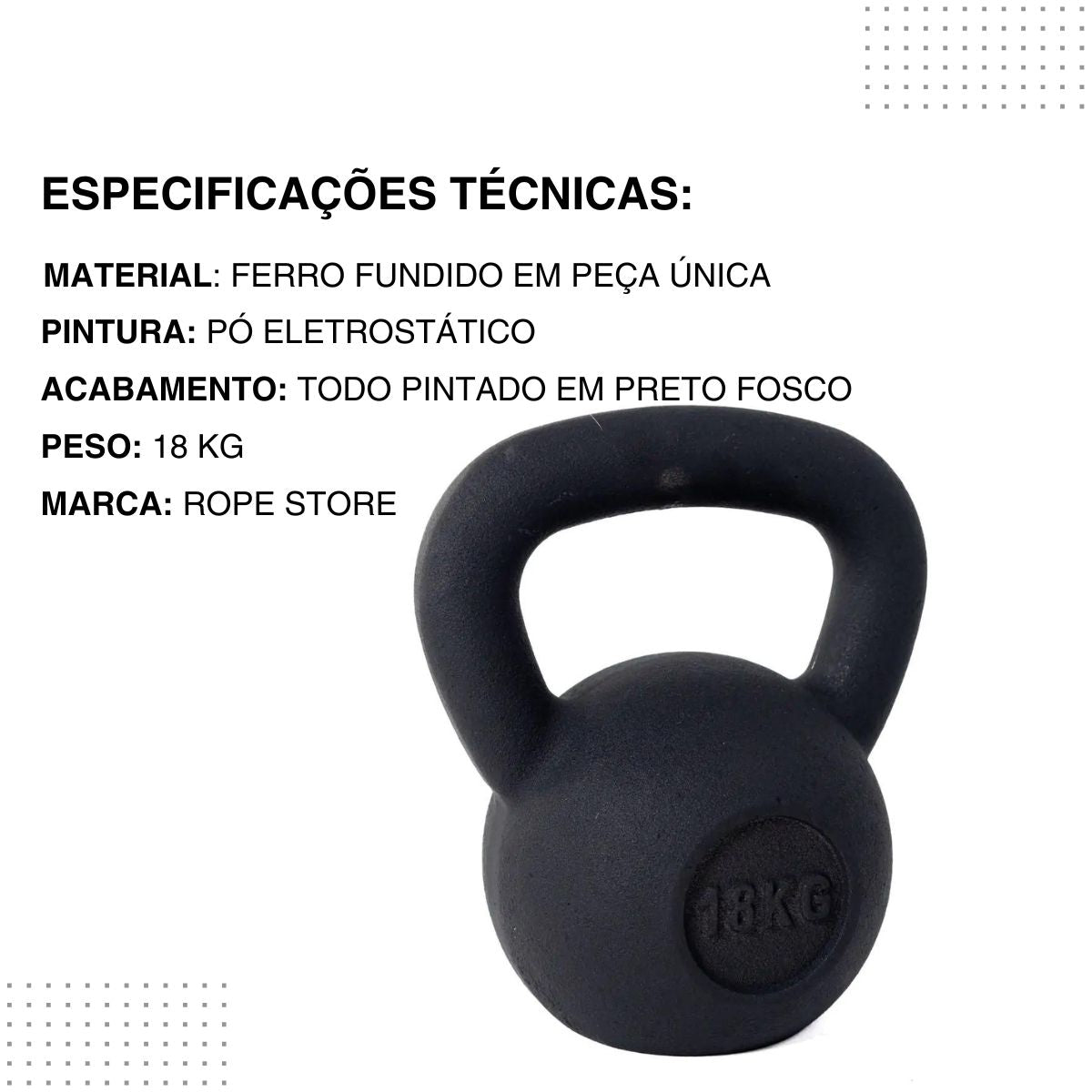 Kettlebell Iron Cast Ferro Fundido Preto