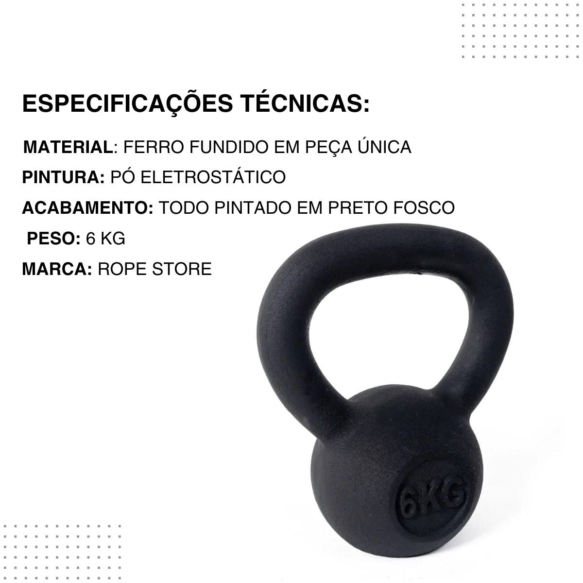 Kettlebell Iron Cast Ferro Fundido Preto