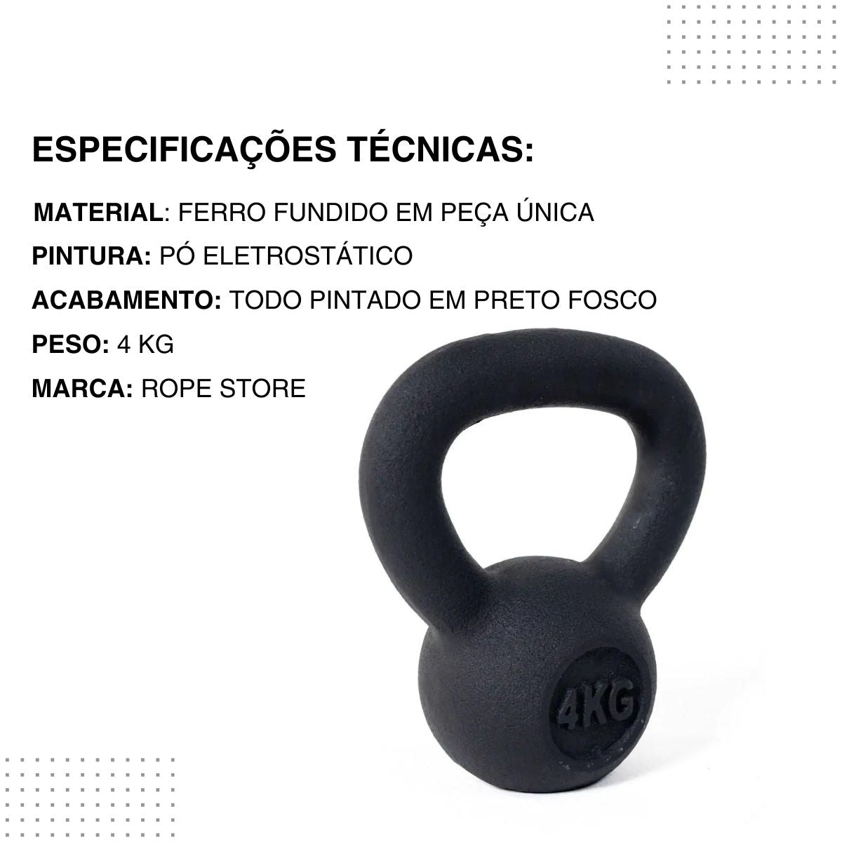 Kettlebell Iron Cast Ferro Fundido Preto