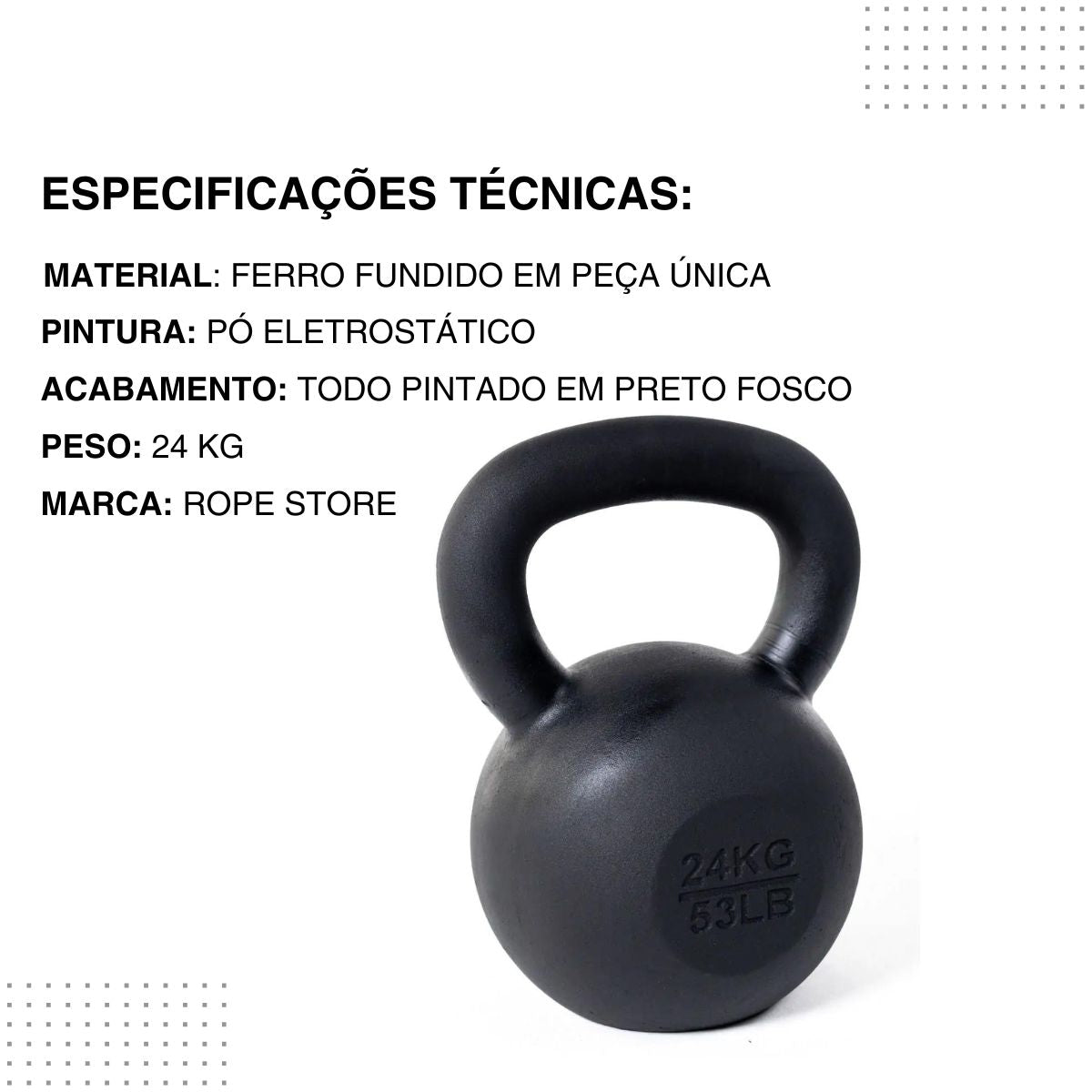 Kettlebell Iron Cast Ferro Fundido Preto