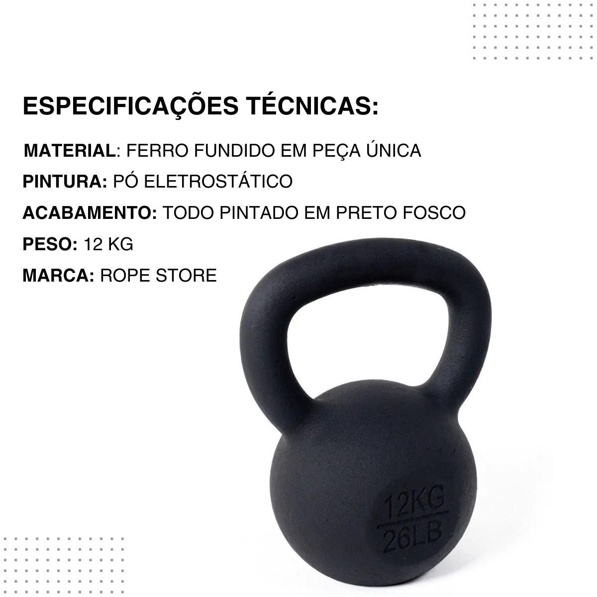 Kettlebell Iron Cast Ferro Fundido Preto