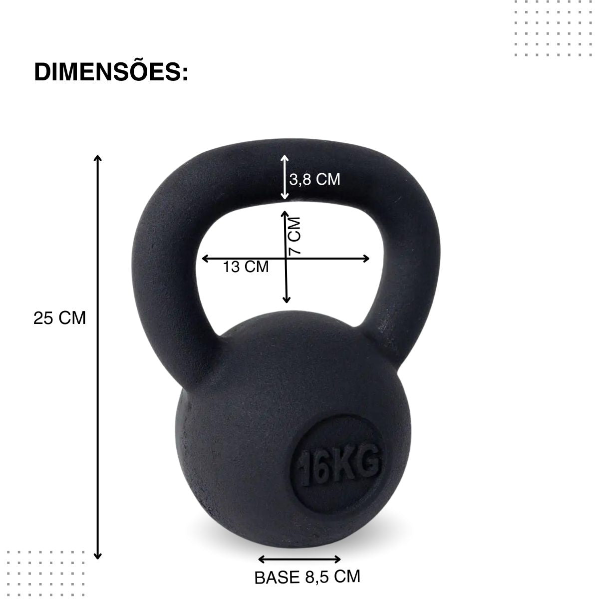 Kettlebell Iron Cast Ferro Fundido Preto