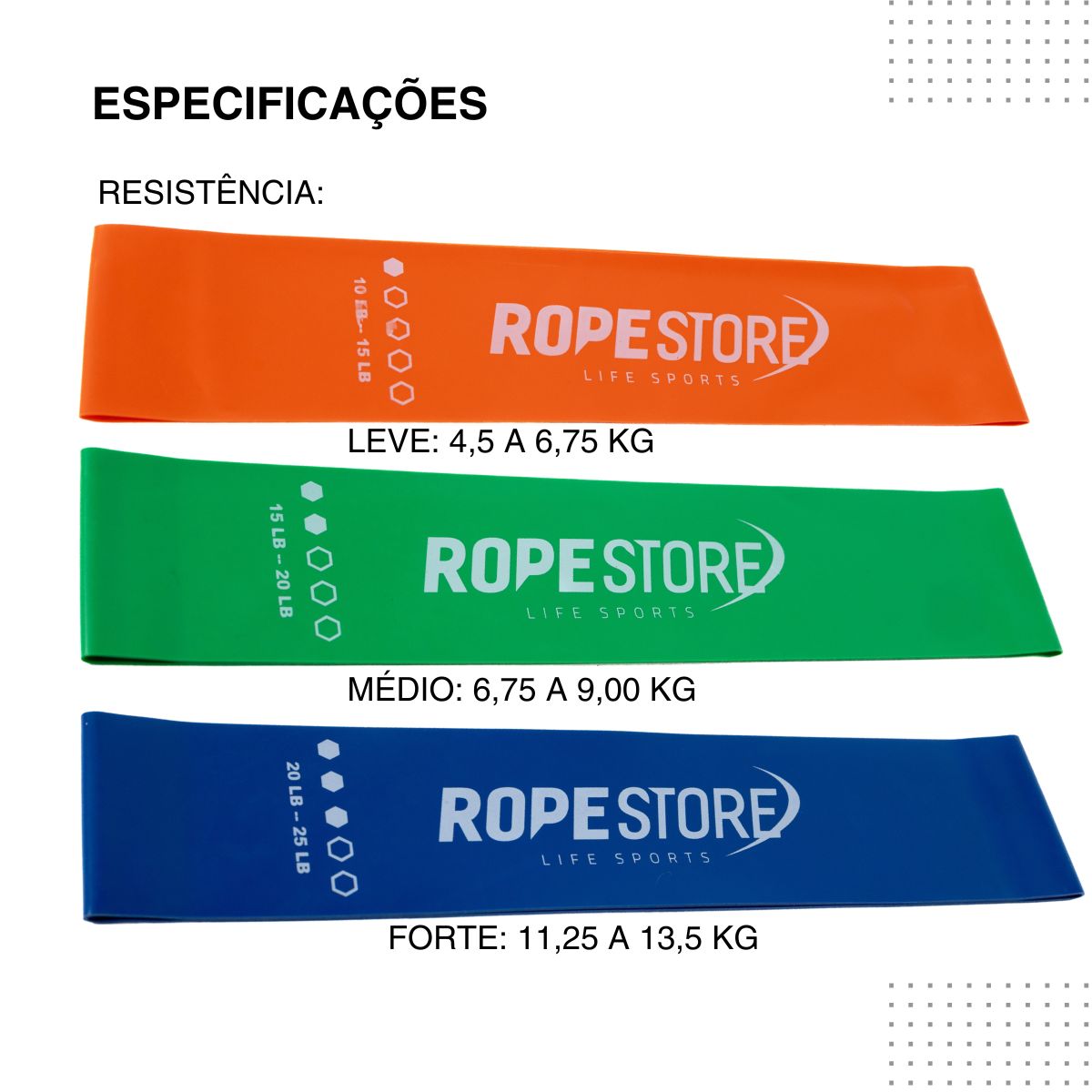 Kit 3 Mini Bands Tensão Leve, Médio e Forte