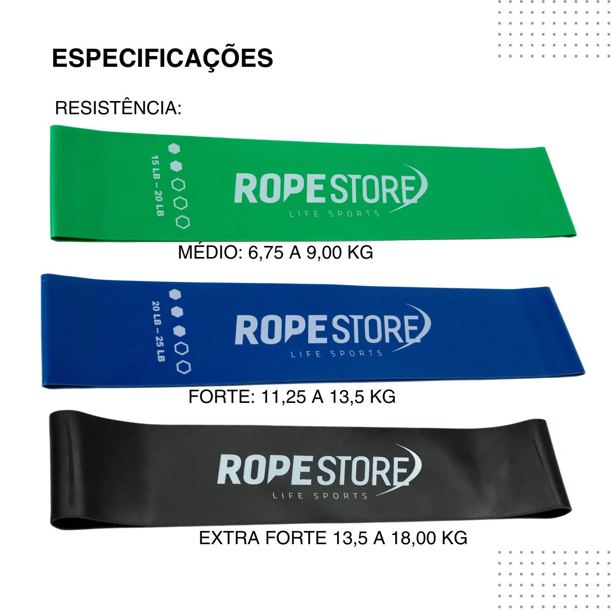 Kit 3 Mini Bands Tensão Médio, Forte e Extra Forte