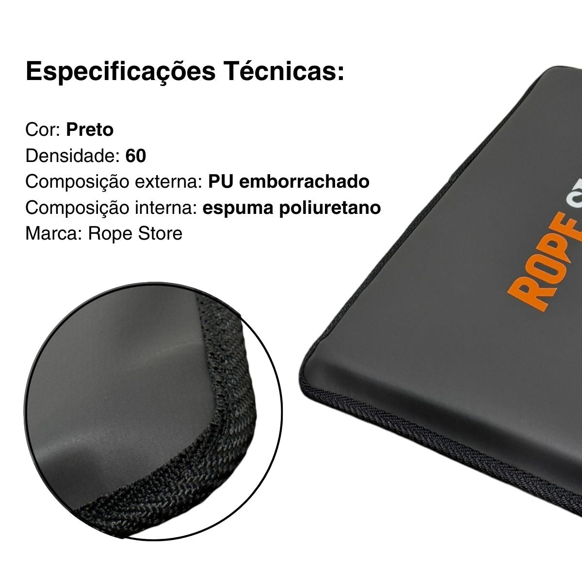 Colchonete 90 x 43 x 3 cm D60 Emborrachado Preto