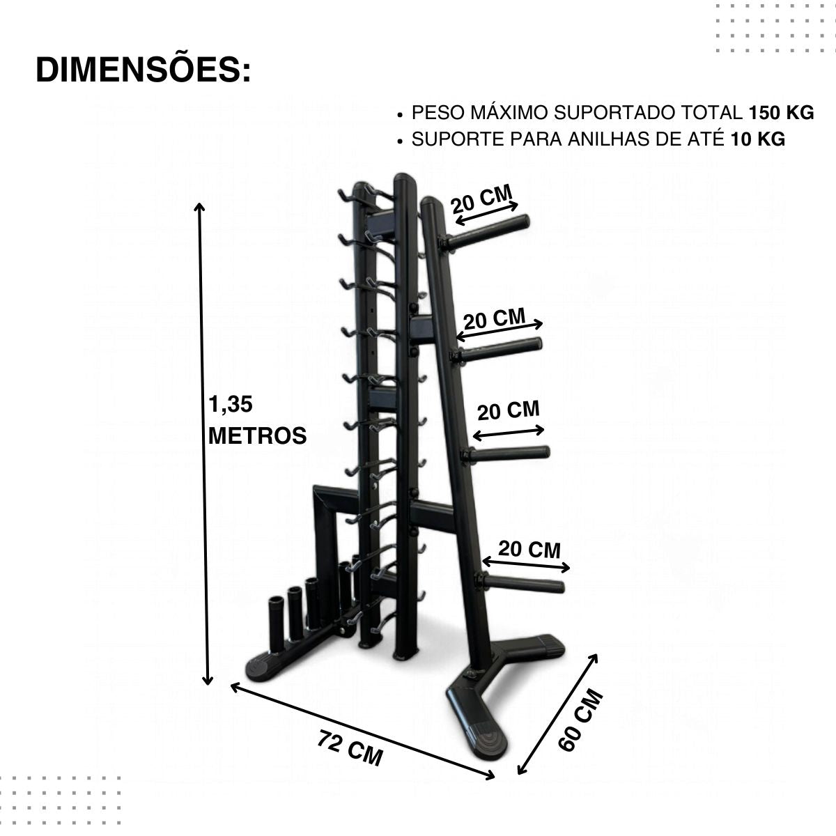 Suporte de Anilhas, Barras e Halter Vertical Standard 3 em 1