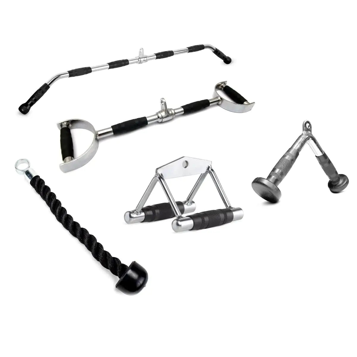 Kit Puxadores Musculação Cromados 5 Peças