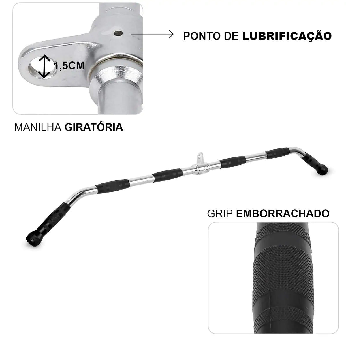 Puxador Roldana Alta 1,20 mt Cromado com Giro Maciço