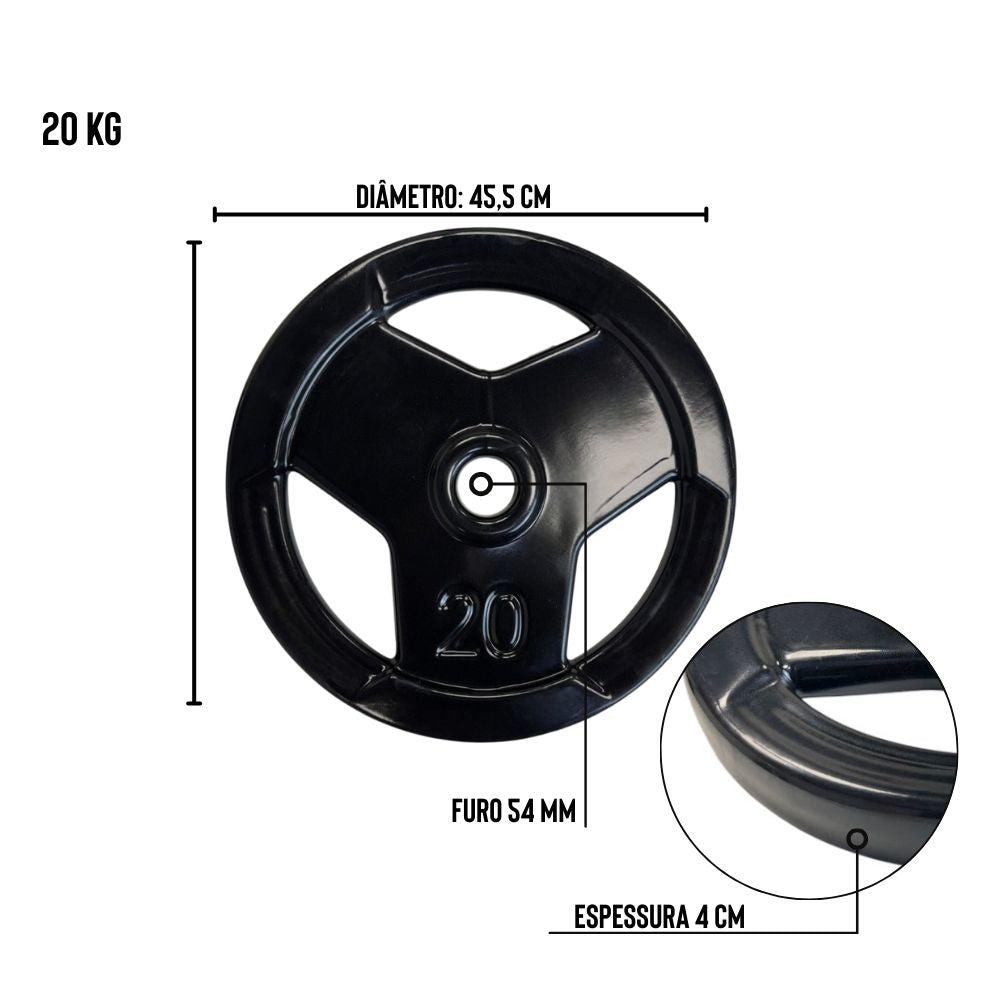 Anilha Olímpica Emborrachada Furo 54MM Preta