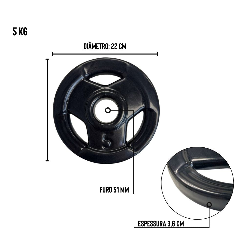 Anilha Olímpica Emborrachada Furo 54MM Preta