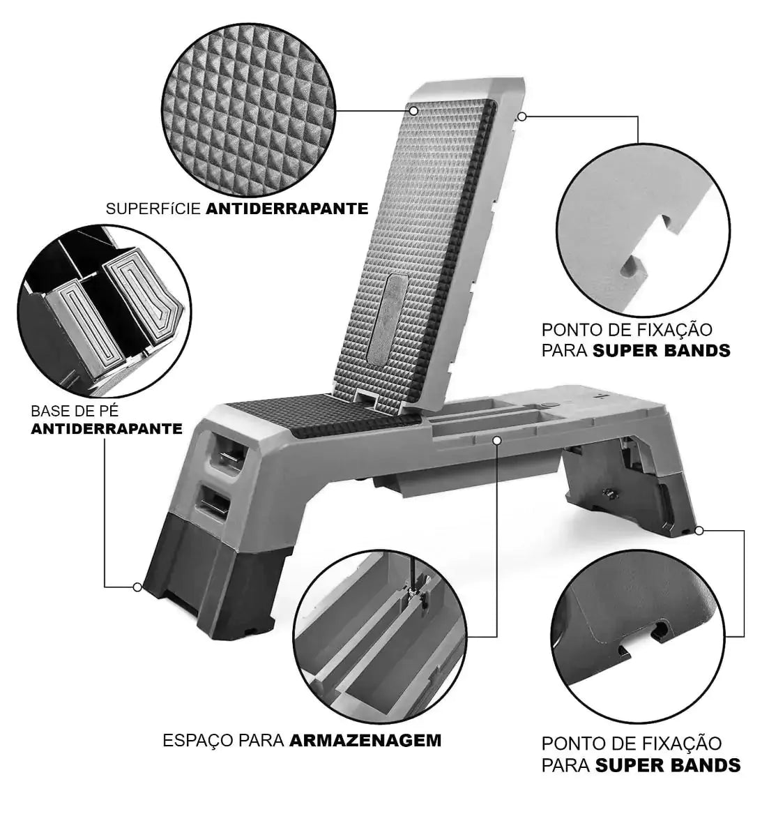 Banco Step Deck Plataforma de Exercicios Cinza