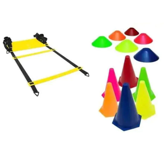 Kit Escada de Agilidade Amarela 4,5 Metros 10 Degraus + 6 Cones Chinês + 6 Cones Demarcatórios 24cm