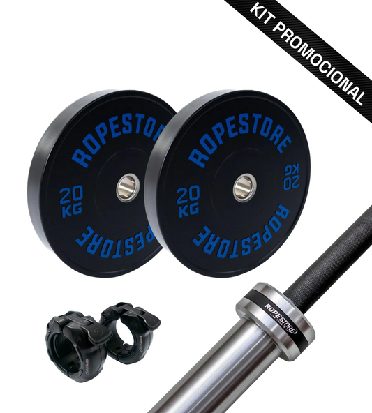 Kit Home Box Anilha Olímpica Bumper 40 kg + 1 Barra Olímpica Masculina Cerakote 20KG BC-20H