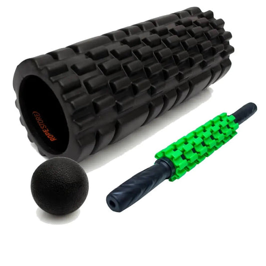 Kit Miofacial: Rolo de Massagem, Bastão Verde e Lacrosse Ball