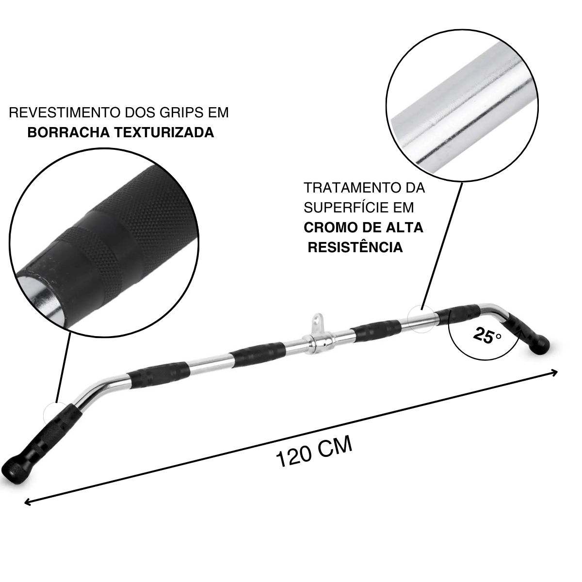 Kit Puxadores Cromado Crossover Musculação 5 Peças