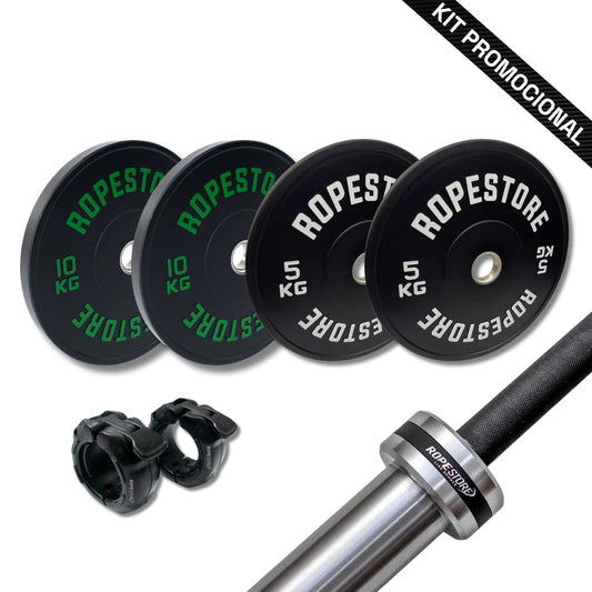 Kit Home Box Anilha Olímpica Bumper 30 KG com 1 Barra Olímpica Masculina 20 KG  BC-20H