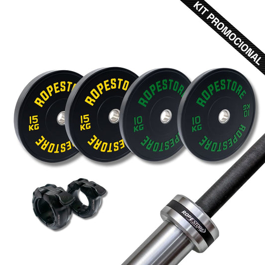 Kit Home Box Anilha Olímpica Bumper 50 kg + 1 Barra Olímpica Masculina Cerakote 20kg BC-20H