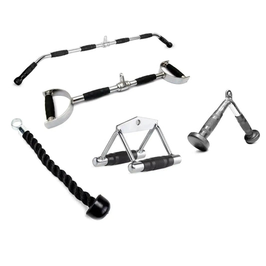 Kit Puxadores Musculação Cromados 5 Peças